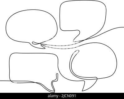 One line dialog. Talk messages, continuous line conversation and four speech bubbles hand drawn vector illustration Stock Vector