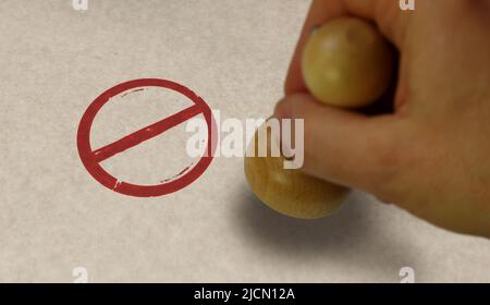 Banned stamp and stamping hand. Ban, restricted and prohibited symbol concept. Stock Photo