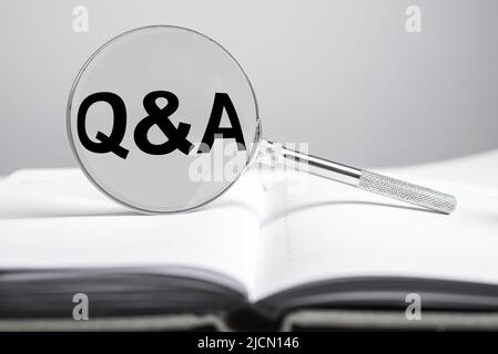 QnA, q and a concept. Questions and answers on book. High quality photo Stock Photo