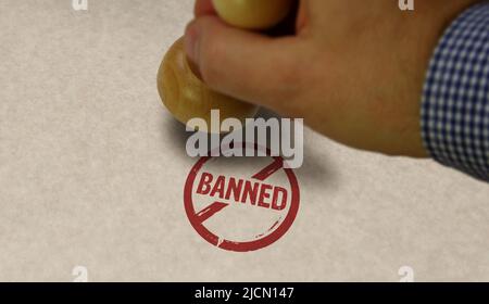 Banned stamp and stamping hand. Ban, restricted and prohibited symbol concept. Stock Photo