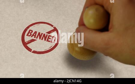 Banned stamp and stamping hand. Ban, restricted and prohibited symbol concept. Stock Photo