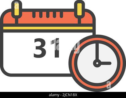 Vector calendar with last month day and clock icon Stock Vector