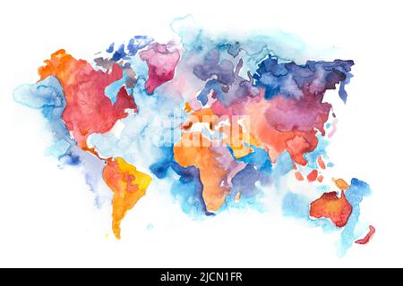 Watercolor world map hand drawn. Aquarelle illustration Stock Photo - Alamy
