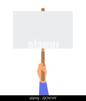 Empty sign in hand. Hands holding blank protest poster. Cartoon vector ...