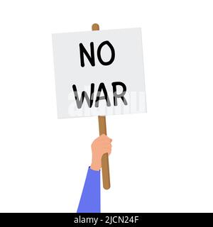 No war protest. Group of people in protest. Posters and Fist and hands up. Black silhouettes of people of Protestants. Concept of revolution and confl Stock Vector