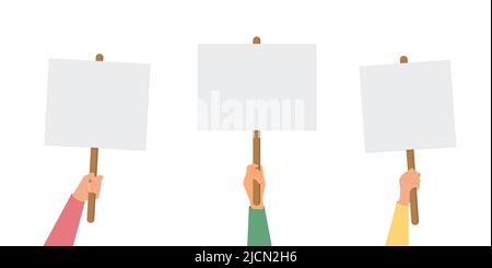 Empty sign in hand. Hands holding blank protest poster. Cartoon vector ...