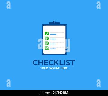 Checking business task success, questionnaire checkbox logo design. Checklist for verification and self-discipline. Stock Vector