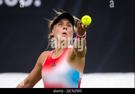 Leolia Jeanjean of France in action against Stefanie Voegele of Switzerland during the second qualifications round at the 2022 bett1Open WTA 500 tennis tournament on June 12, 2022 at Rot-Weiss Tennis Club in Berlin, Germany - Photo: Rob Prange/DPPI/LiveMedia Stock Photo