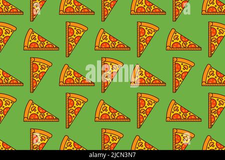 Pizza Slice seamless pattern on green background Stock Vector