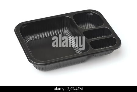 Empty disposable plastic four compartment divided sushi food tray isolated on white Stock Photo