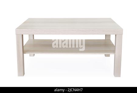 Front view of rectangular white oak wooden coffee table isolated on white Stock Photo