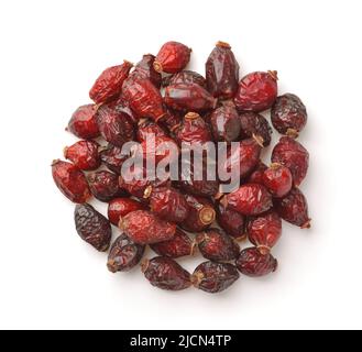 Top view of dried rose hips isolated on white Stock Photo