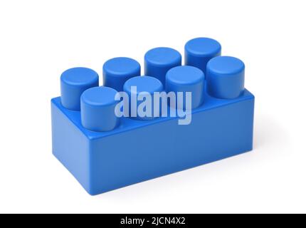 Single blue plastic toy brick isolated on white Stock Photo