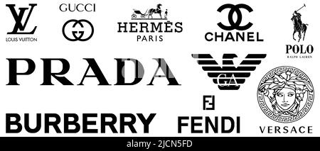 Vector Logos of Popular Brands Such As: Chanel, Louis Vuitton, Prada, Gucci,  Fendi, Chloe. Logos on Transparent Background for Editorial Stock Image -  Illustration of prada, luxury: 238875234