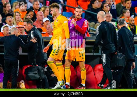 Wales' Gareth Bale and Joe Rodon celebrate after the FIFA World Cup  Qualifying match at the Cardiff City Stadium, Cardiff. Picture date:  Tuesday November 16, 2021 Stock Photo - Alamy