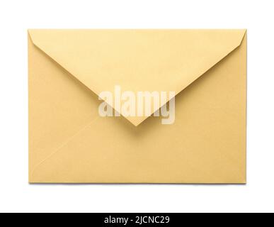Open Yellow Paper Envelope Cut Out on White. Stock Photo