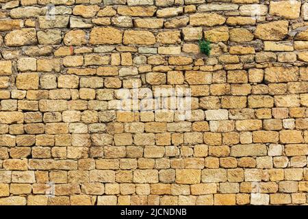 background, texture - a wall of rough blocks, with cracks between stones Stock Photo