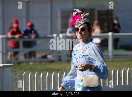Ascot, Berkshire, UK. 14th June, 2022. It was a beautiful warm and sunny day today as racegoers enjoyed the first day of Royal Ascot. Credit: Maureen McLean/Alamy Live News Stock Photo