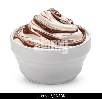Ice cream with chocolate topping isolated on white background Stock Photo