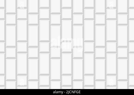 White vertical rectangle and square tile background. Ceramic or brick wall seamless pattern. Kitchen backsplash or bathroom floor seamless pattern. Vector flat illustration. Stock Vector