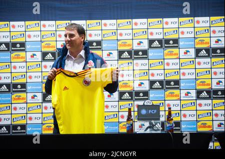 Bogota, Colombia June 14, 2022, Colombia's federation of football soccer team unveils its new coach in replacement of Reinaldo Rueda in a press conference with new coach Nestor Lorenzo presented by Colombia's soccer team president Ramon Jesurun in Bogota, Colombia June 14, 2022. Photo by: Chepa Beltran/Long Visual Press Stock Photo