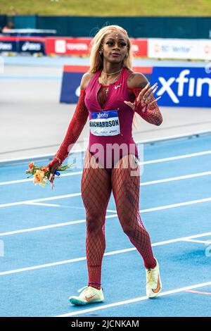 Sha'Carri Richardson (USA) wins the women's 200m at the 2022 NYC Grand Prix. Stock Photo