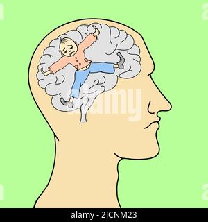 Silhouette of a man. The mind is filled with negative emotions. Vector illustration Stock Vector
