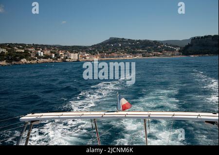 View from seaside on Provencal Cassis, boat excursion to Calanques national park in Provence, France Stock Photo