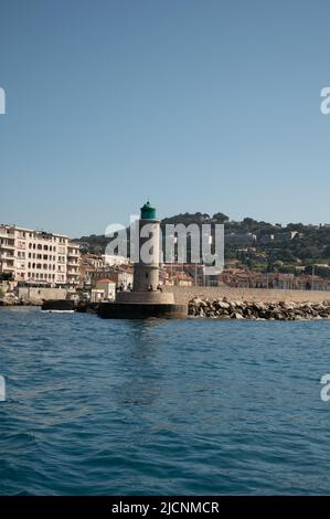 View from seaside on Provencal Cassis, boat excursion to Calanques national park in Provence, France Stock Photo