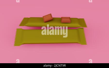 chocolate package with chocolate 3d render on pink color background Stock Photo