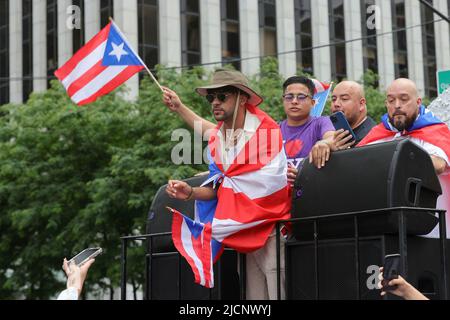 New York City. 12th June, 2022. Fifth Avenue, New York, USA, June 12, 2022 - Bad Bunny, during the 65th Puerto Rican Day Parade on June 12, 2022 in New York City. Credit: Giada Papini Rampelotto/EuropaNewswire PHOTO CREDIT MANDATORY./dpa/Alamy Live News Stock Photo