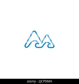 blue water waves mountain simple geometric logo vector Stock Vector