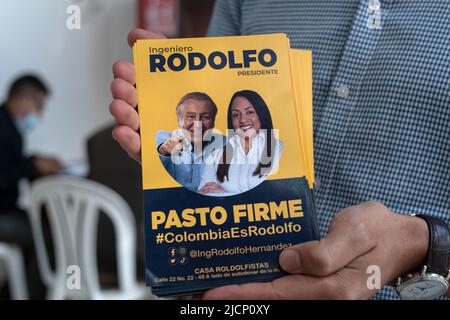 Supporters of presidential candidate Rodolfo Hernandez are preparing fot the second round of presidential elections against left-wing Gustavo Petro in Pasto, Colombia, June 14, 2022 Stock Photo