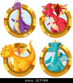 Set of different cute dragons cartoon illustration Stock Vector