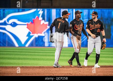 Baltimore Orioles' Jorge Mateo (3) and Ryan McKenna (26) celebrate after  the second baseball game of a doubleheader, Saturday, April 29, 2023, in  Detroit. Baltimore won 6-4. (AP Photo/Paul Sancya Stock Photo - Alamy