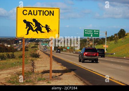 Immigrant Crossing Sign Family Running Across Road Unique 