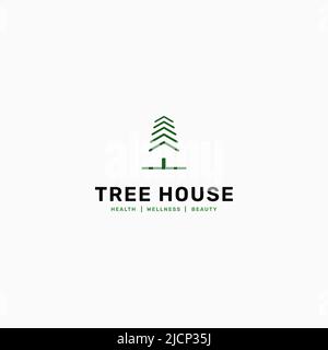 Green nature house logo.Green tree house. Healthy green house. Vector illustration of greenery. Stock Vector