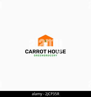 Carrot house logo design. For sellers, suppliers, farmers, market centers, vegetable farm design illustration. Vector graphic illustration. Stock Vector
