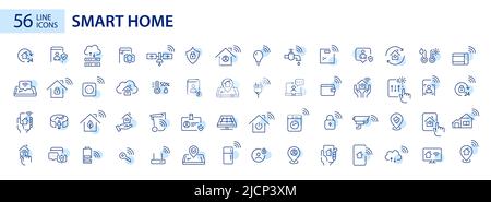 Smart home icons mega set. Pixel perfect, editable stroke line art Stock Vector