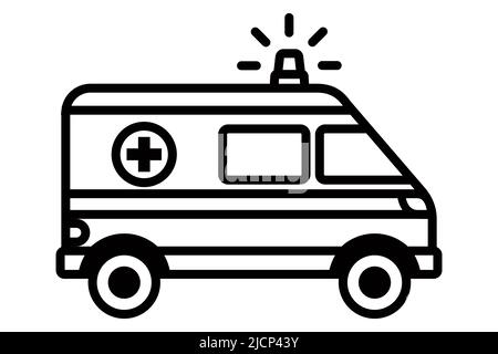 ambulance black linear icon with siren. rush to a call to a sick person. flat vector illustration. Stock Vector
