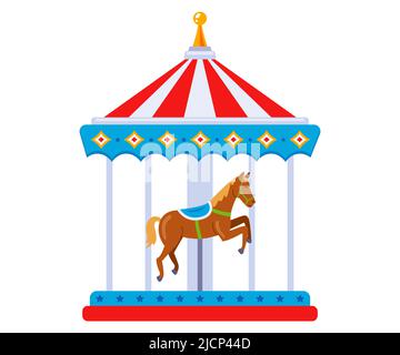 children carousel with horses for the entertainment of children. a children attraction in an amusement park. flat vector illustration. Stock Vector