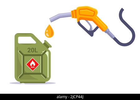 fill the green canister with gasoline. fuel reserve for the car. flat vector illustration. Stock Vector