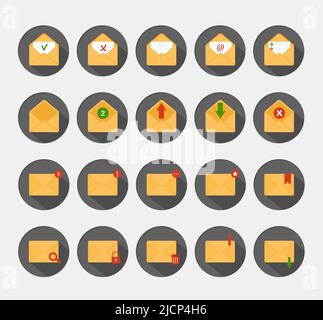 Mail envelopes icon set. Receiving SMS messages, notifications, invitations concept. Vector illustration in flat style Stock Vector