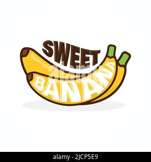 Sweet Banana typography letter and abstract banana. Vector illustration EPS.8 EPS.10 Stock Vector