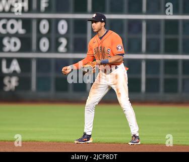 Houston Astros shortstop Jeremy Pena smiles while warming up with teammates  before a baseball game against the Texas Rangers, Friday, April 14, 2023,  in Houston. (AP Photo/Kevin M. Cox Stock Photo - Alamy