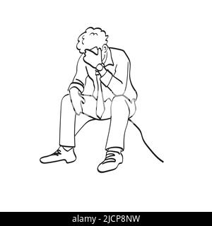 line art unemployed businessman sitting with stress illustration vector hand drawn isolated on white background Stock Vector