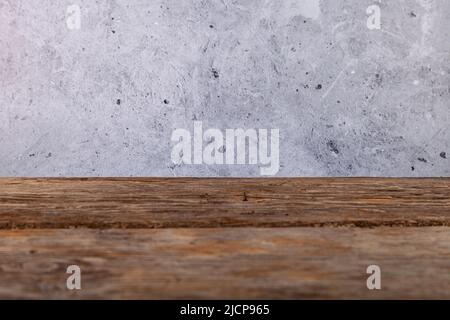 Background with place for text. Photo background. Brown wooden background and stone wall. Stock Photo