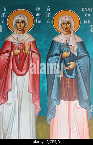 Fresco of Female Saints, St John The Baptist Orthodox Church, Bethany Beyond The Jordan Stock Photo