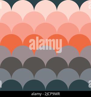 60's and 70's retro vector seamless wave pattern, retro style mid-century modern tiled design with geometric motif in red, light pink and gray Stock Vector