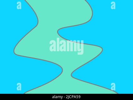 abstract illustration of two vertical wavy lines and three bands of the colours blue, green and blue Stock Photo